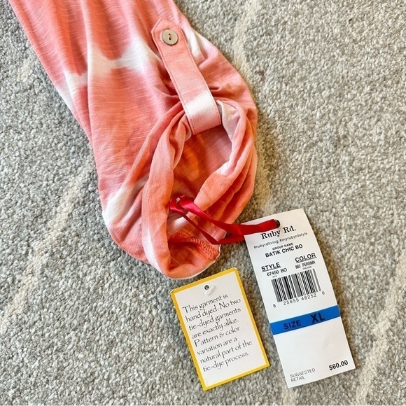 Ruby Rd. Coral Batik Tie Dye Soft Stretch Jersey Tunic Top NWT - Picture 2 of 5